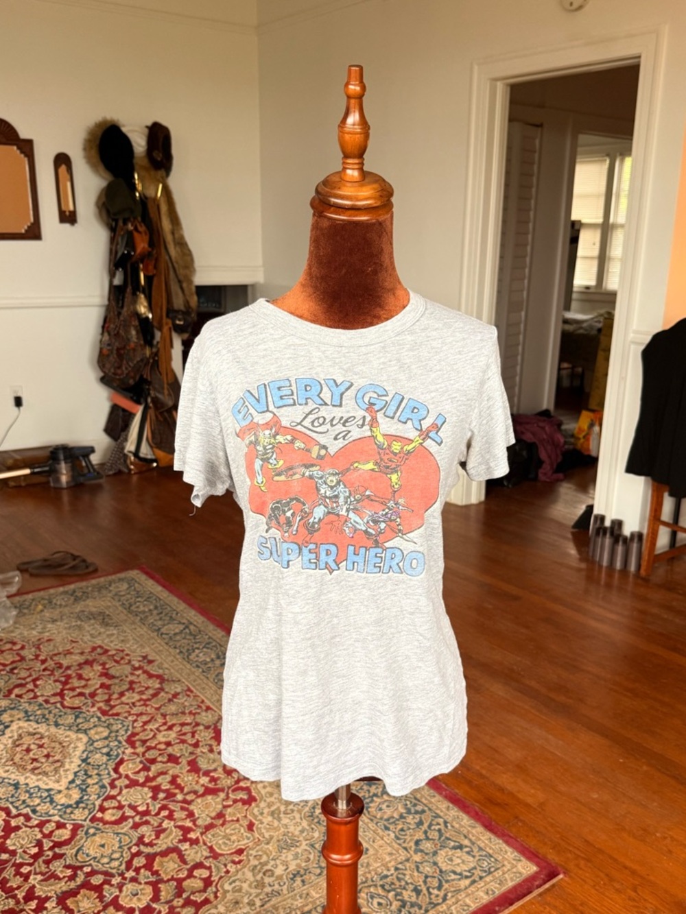 Junk Food Clothing Gray Tee with Red, White & Blue Heart Label